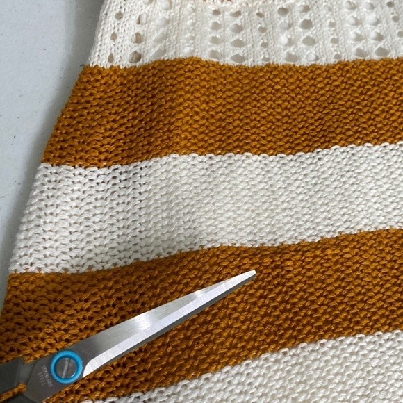 BCBG Sweater Halter Dress in Ivory & Caramel Spice Crochet Knit Stripe Lined - Picture 13 of 16